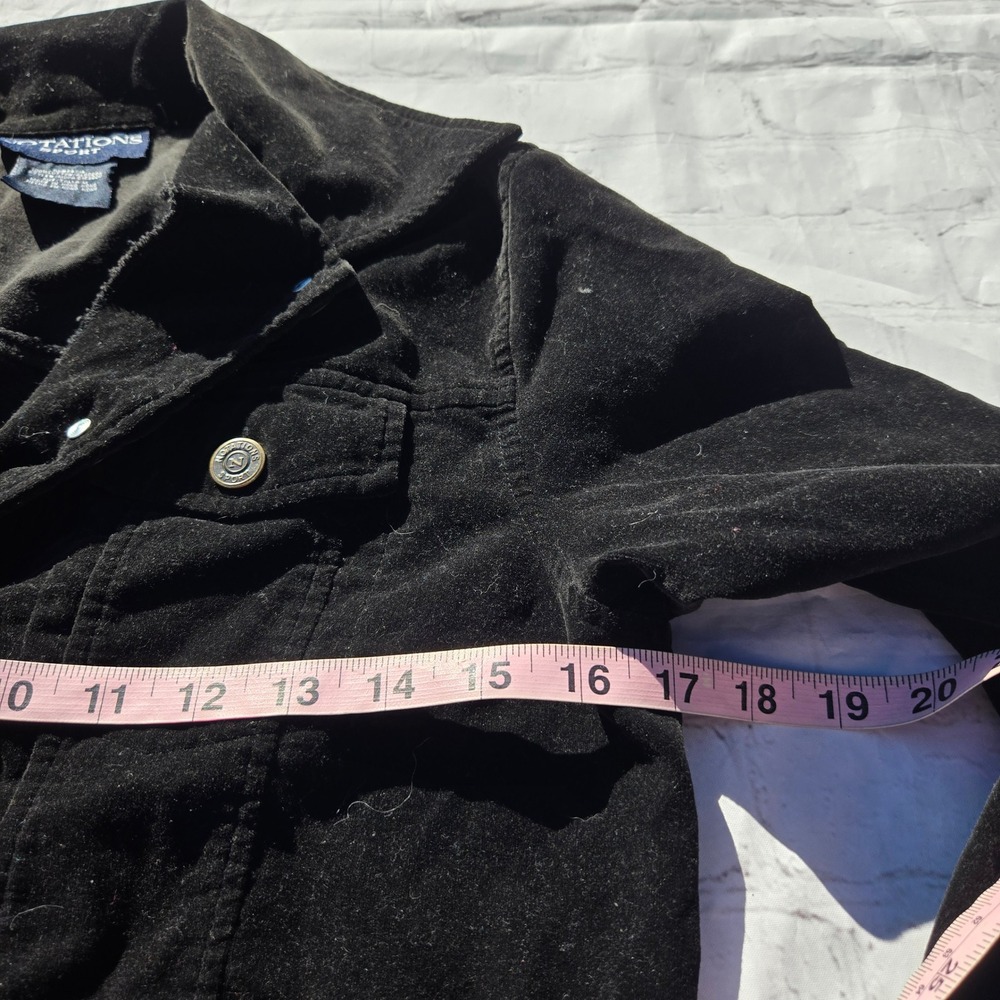 Vintage 90s y2k Black Cotton velvet Trucker Jacket blazer Medium goth whimsigoth - Picture 2 of 3